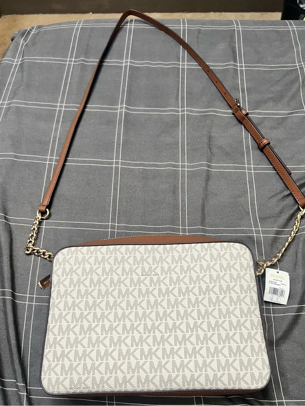 Michael Kors Signature MK Crossbody in Vanilla and Brown - Picture 2 of 3